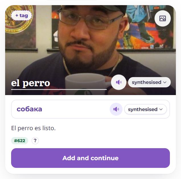 The new word's card