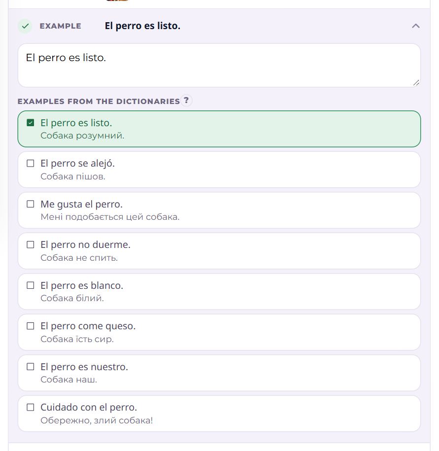 The “Example” section