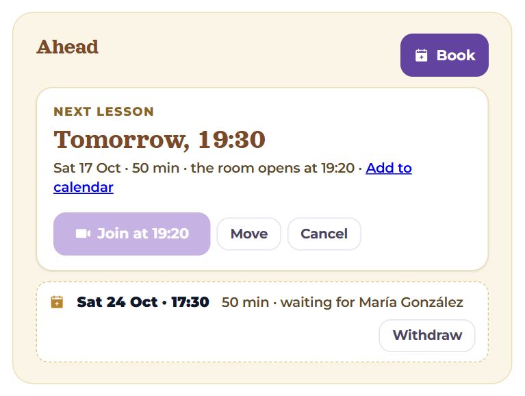 The “Ahead” block on the teacher’s page