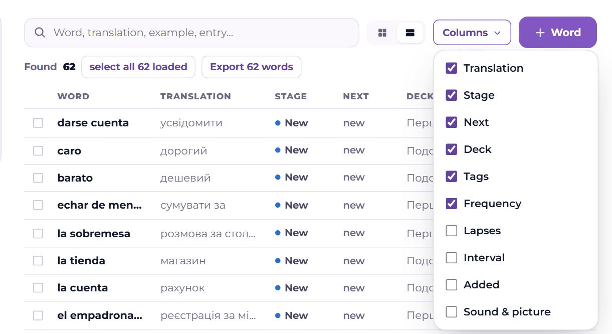 Choosing columns
