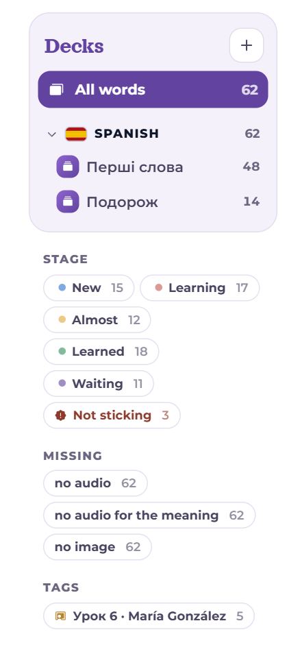 Decks, stages, missing, tags