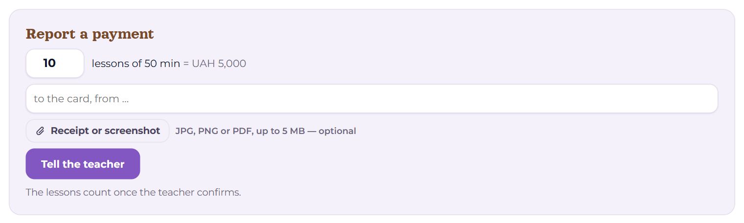 The “Report a payment” form