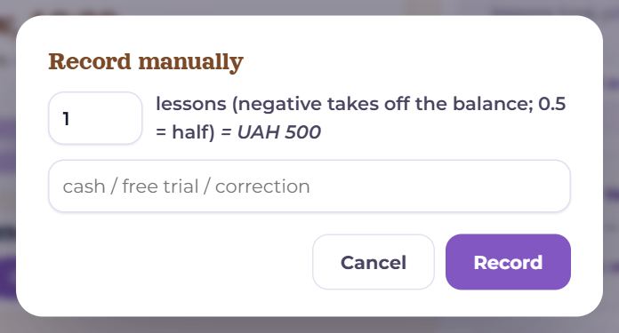 The “Record manually” dialog