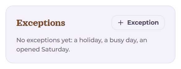 The “Exceptions” block