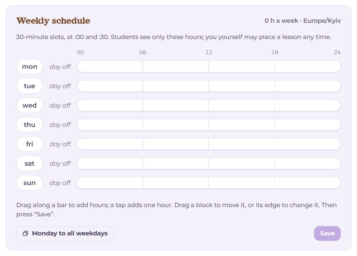The weekly schedule, still empty