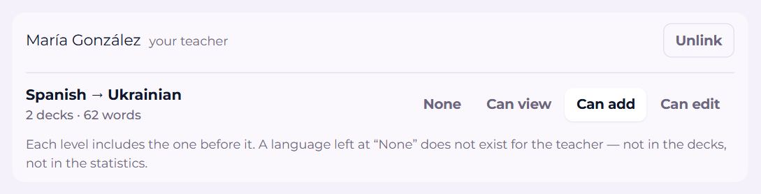 Access to words in the student’s settings