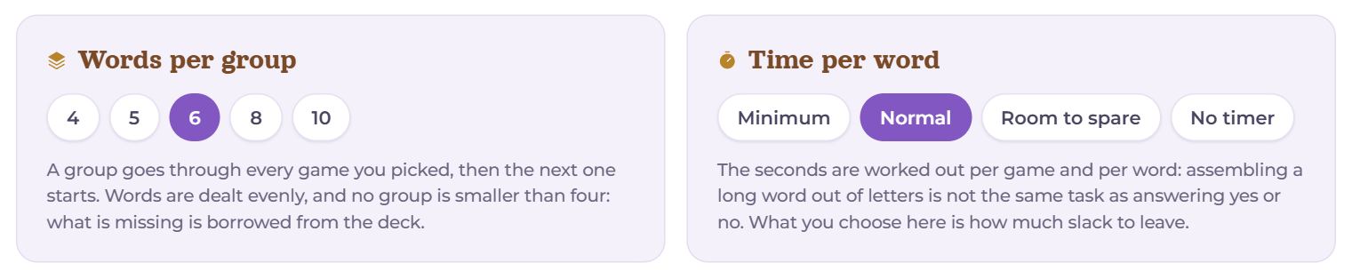Words per group and time per word