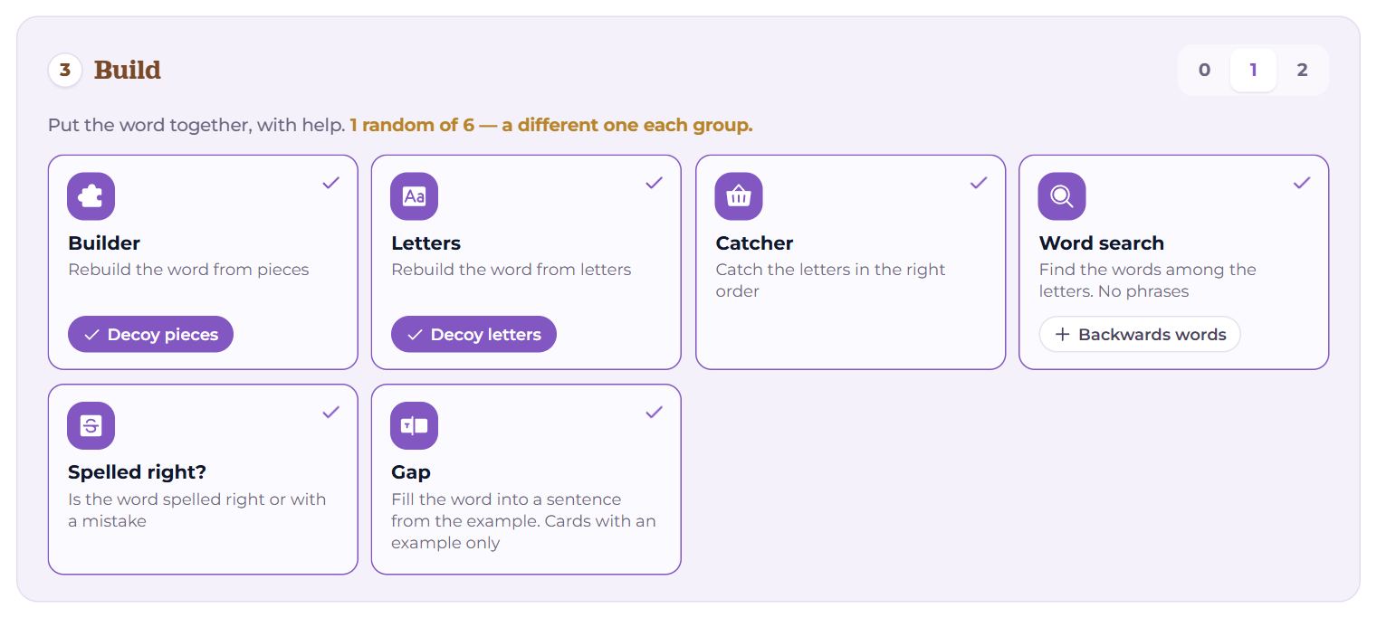 The Build stage with game options