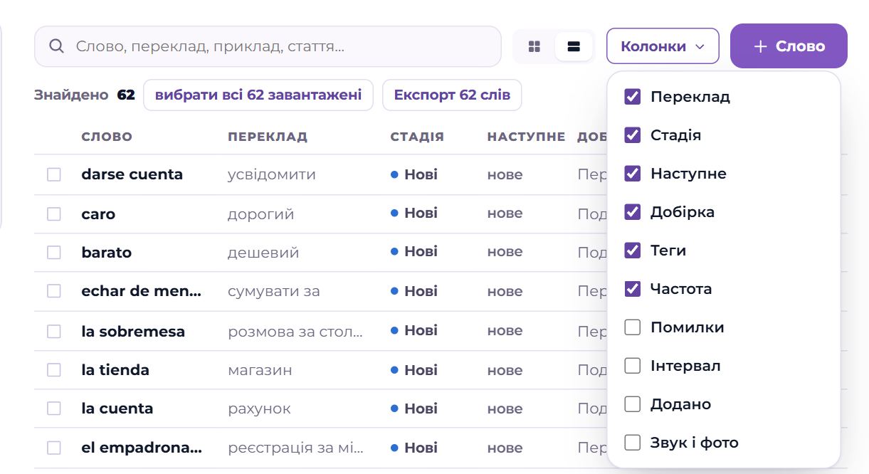 Вибір колонок