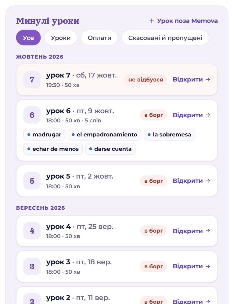 Блок «Минулі уроки»